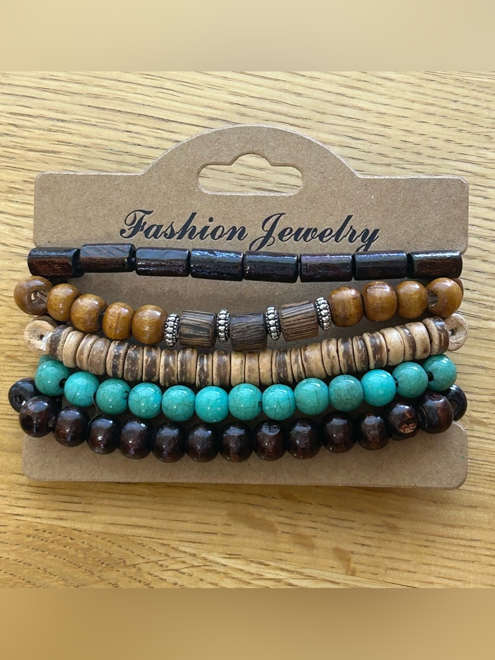 Bohemian Wood Bead Stackable Bracelet Set | Earthy Multi-Layer Stretch Bangles